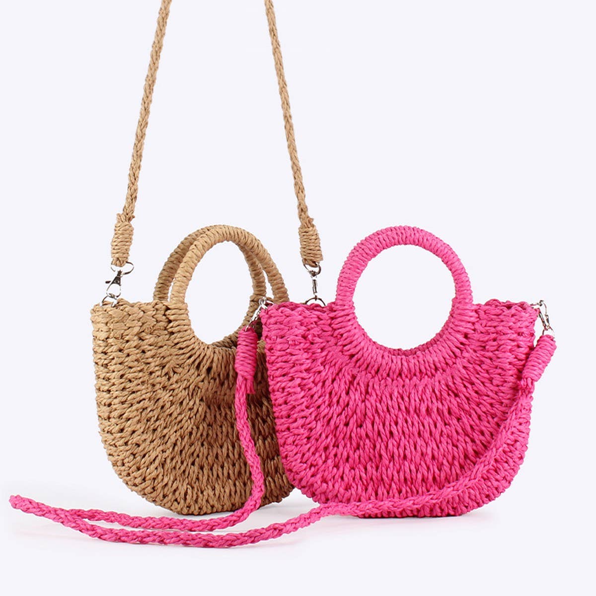 ACCITY - Wholesale Beach Bag - SOLID COLOR SEMI-CIRCLE HANDMADE STRAW BAG_CWAB46967