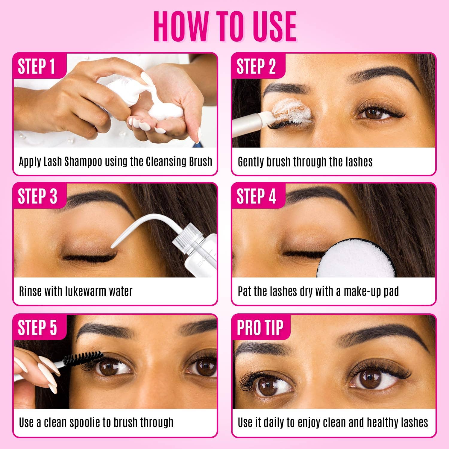 Stacy Lash – cílios postiços por atacado – Kit de Shampoo Espumante para Cílios com Escovas Spoolies5