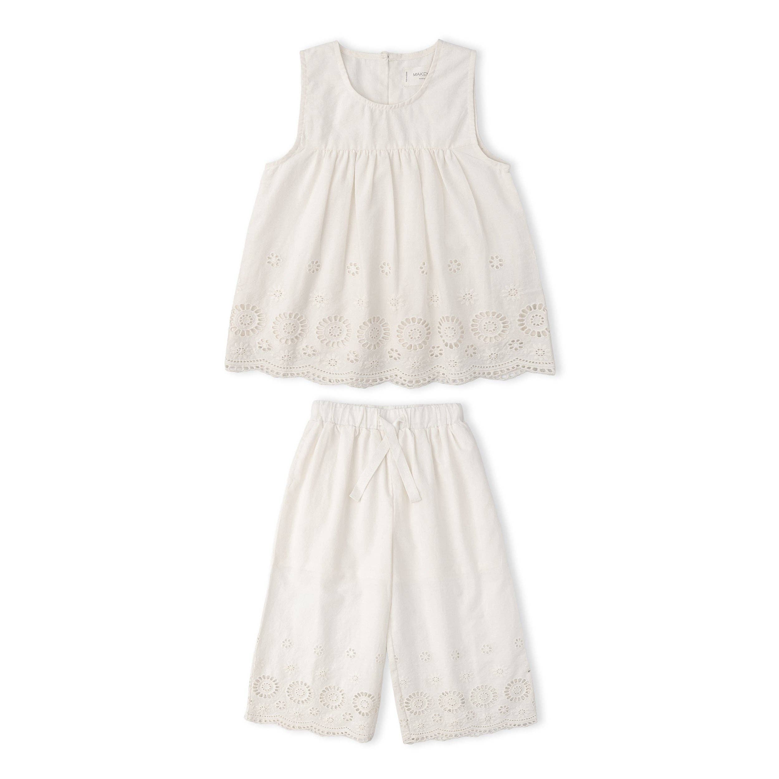Makemake Organics - Wholesale Top & Pant Set - Kids - Organic Eyelet Top And Pant Set - Ivory Eyelet0