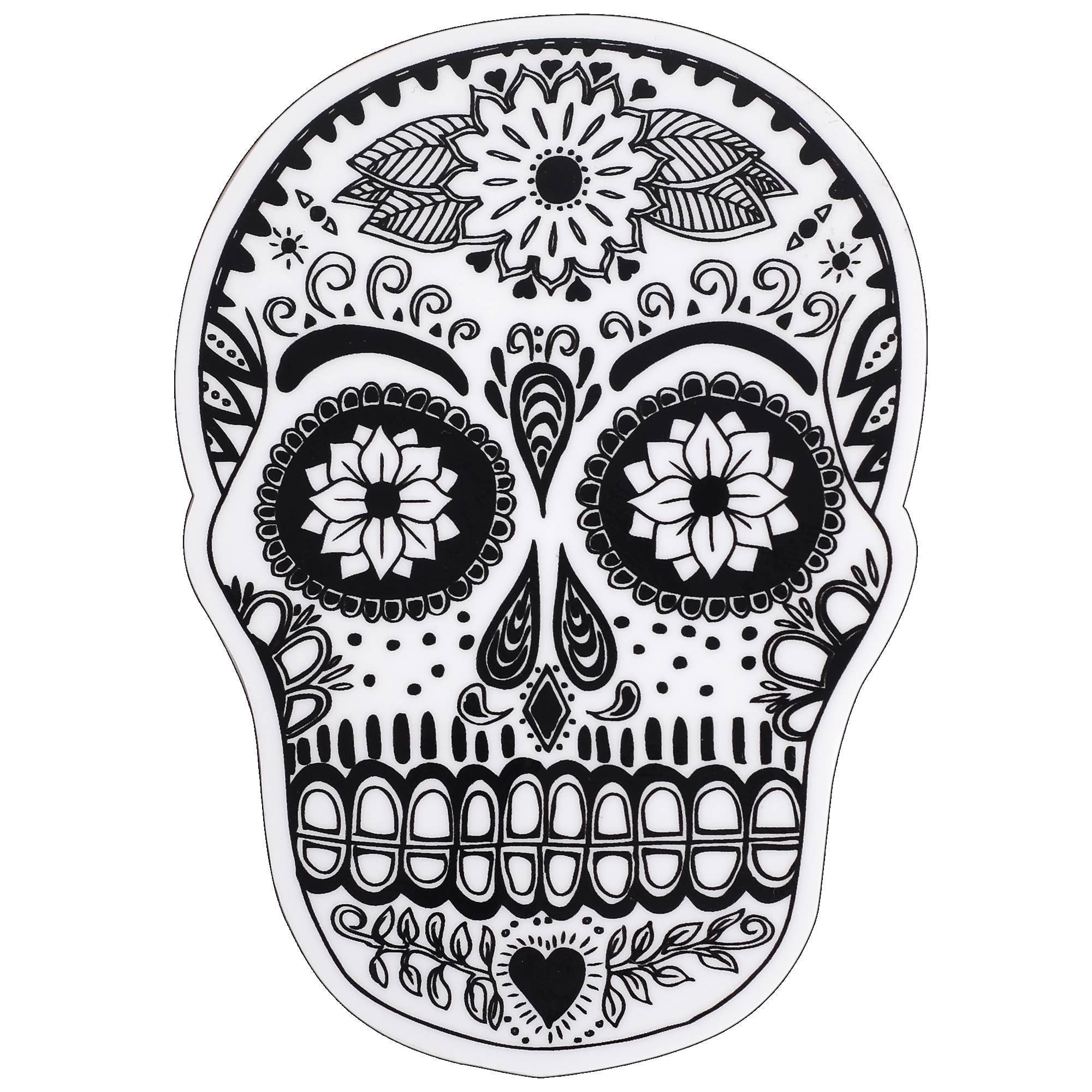 Tesoros Trading Company – Großhandel Aufkleber – Flower Skull Sticker schwarz und weiß, USA1