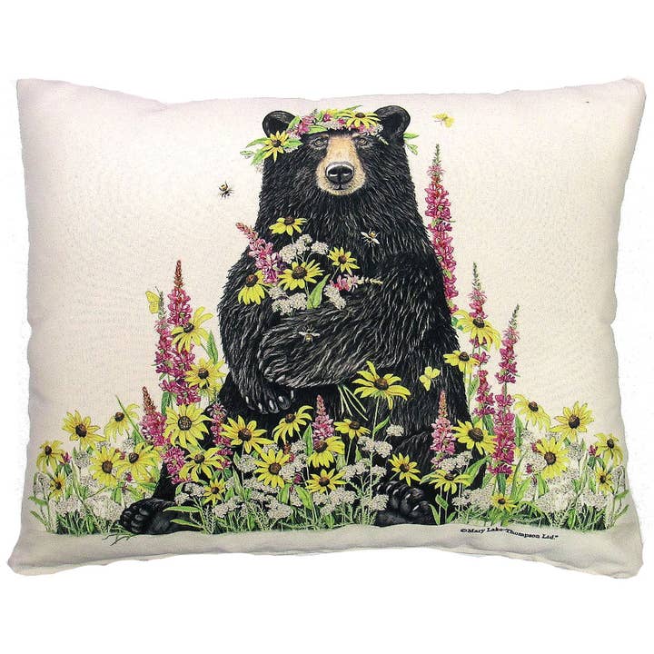Pillow - Bear & Wildflowers - indoor / outdoor cushion for wholesale by Magnolia Casual