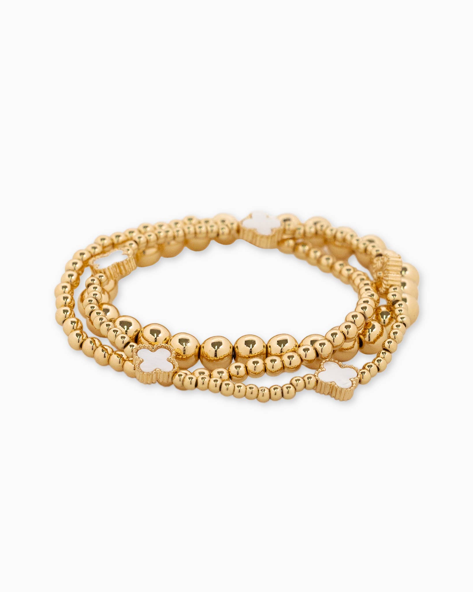 Sessori - Wholesale Jewelry Set - MOP Clover Stretch Beaded Bracelets, Set of 32