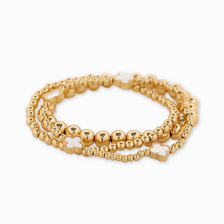 Sessori - Wholesale Jewelry Set - MOP Clover Stretch Beaded Bracelets, Set of 32