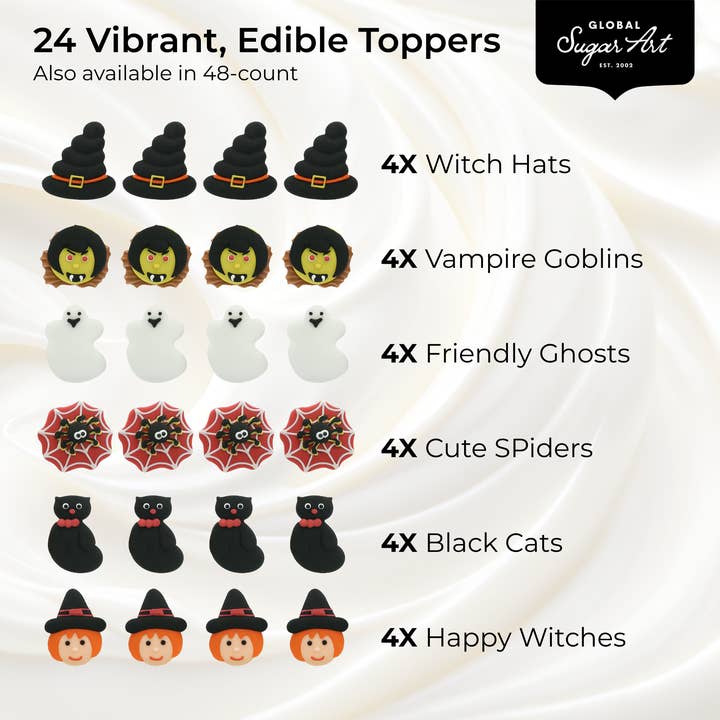 Global Sugar Art – wholesale Cake/cupcake topper – Halloween Cupcake Toppers, Edible Royal Icing Decorations by Global Sugar Art (Witch & Cat)2