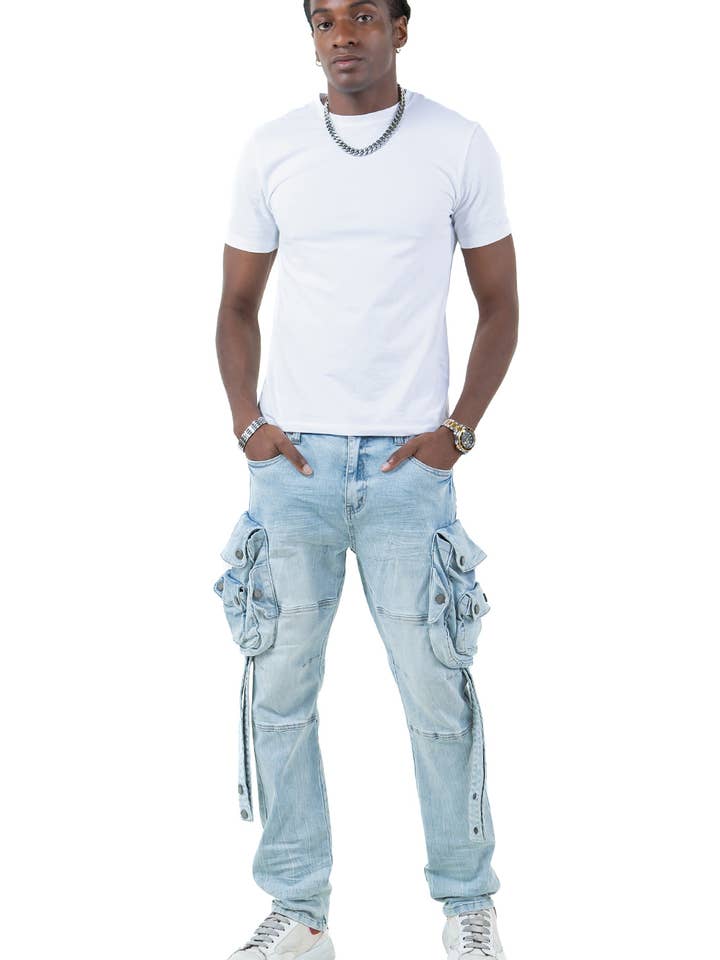 KD2481 PSYCHO MULTI CARGO DENIM JEANS for wholesale by Platform 100