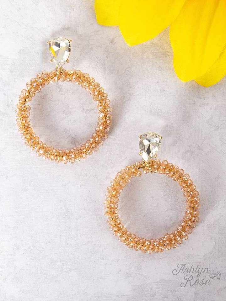 Double Trouble Champagne Beaded Hoop Earring for wholesale by GRACE+EMMA by Southern Grace