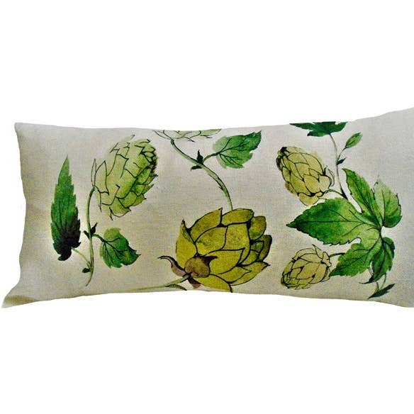 Coussin lombaire extra large en lin Floral/Nature/Green Hops pour la vente par Ox Bow Decor