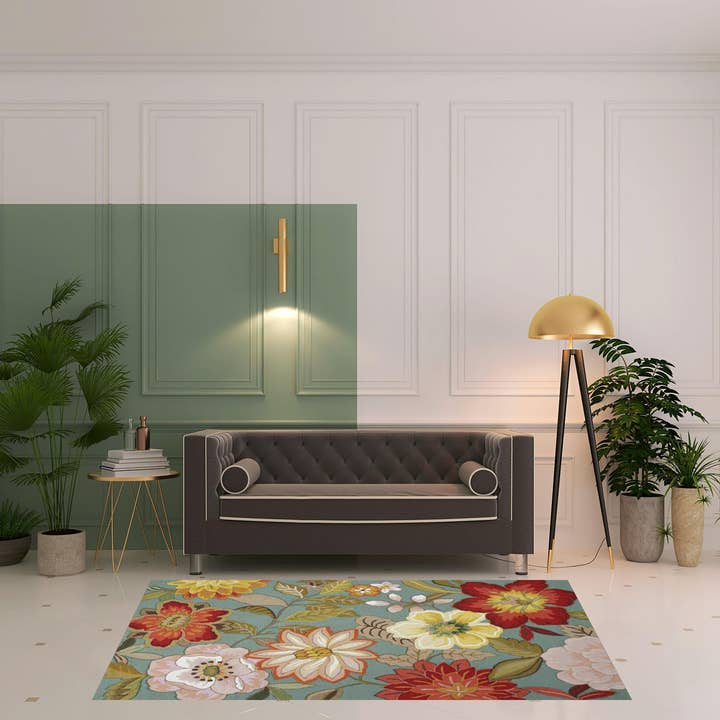 HomeRoots - Wholesale Area Rug - 5' X 8' Blue And Green Floral Hand Hooked Handmade Area Rug1