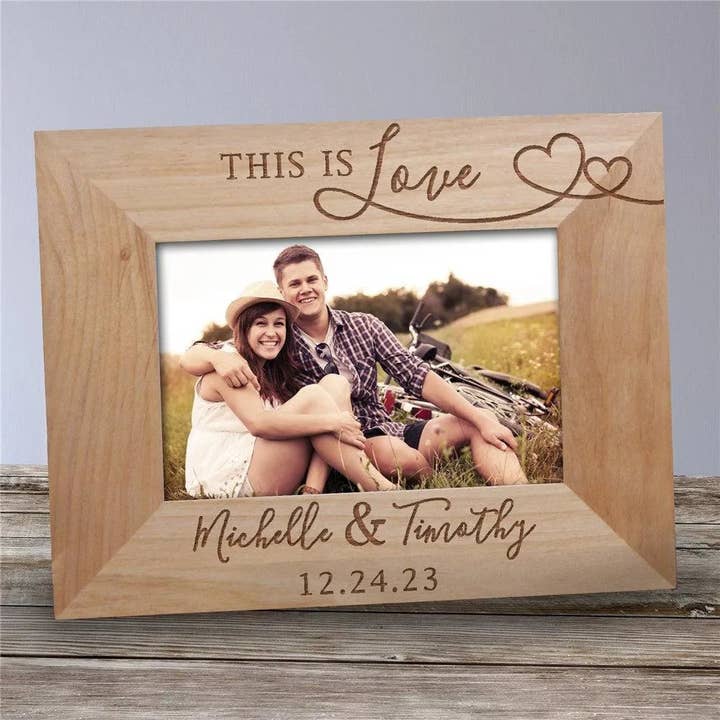 Engraved This is Love Hearts Picture Frame for wholesale by Sunny Jar Personalized