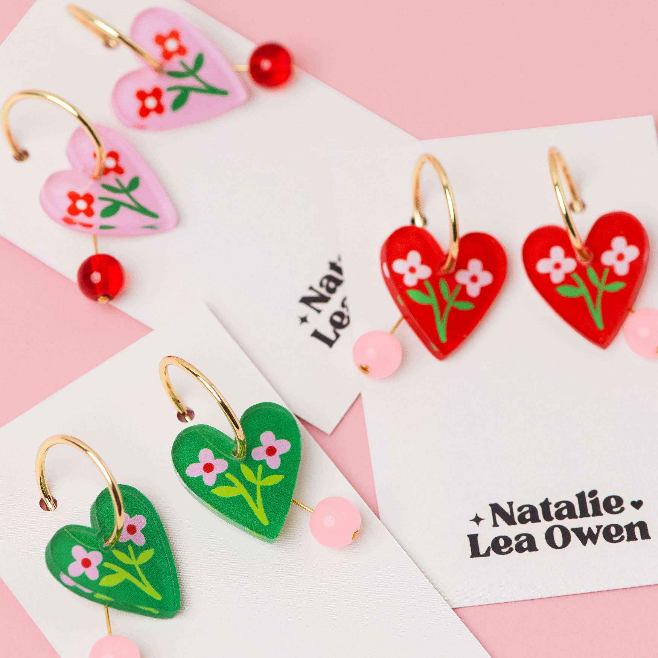Natalie Lea Owen – Handmade Jewellery & Greeting Cards - Wholesale Hoop Earrings - Heart Dangle Earrings | Red Floral | Jewellery Gift for Her2