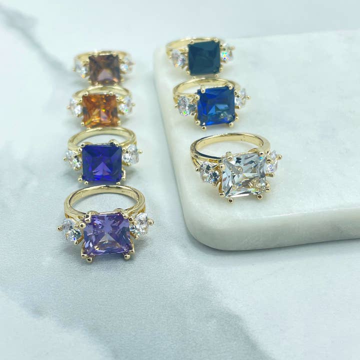 18k Gold Filled Clear & Colored CZ Square Cocktail Ring for wholesale by DIJU Jewelry