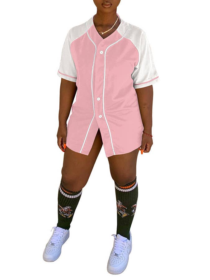 MB Fashion Wholesale - Wholesale Button Down Shirt - Women's - MB FASHION Sporty Raglan Baseball Jersey Dress 6503T2