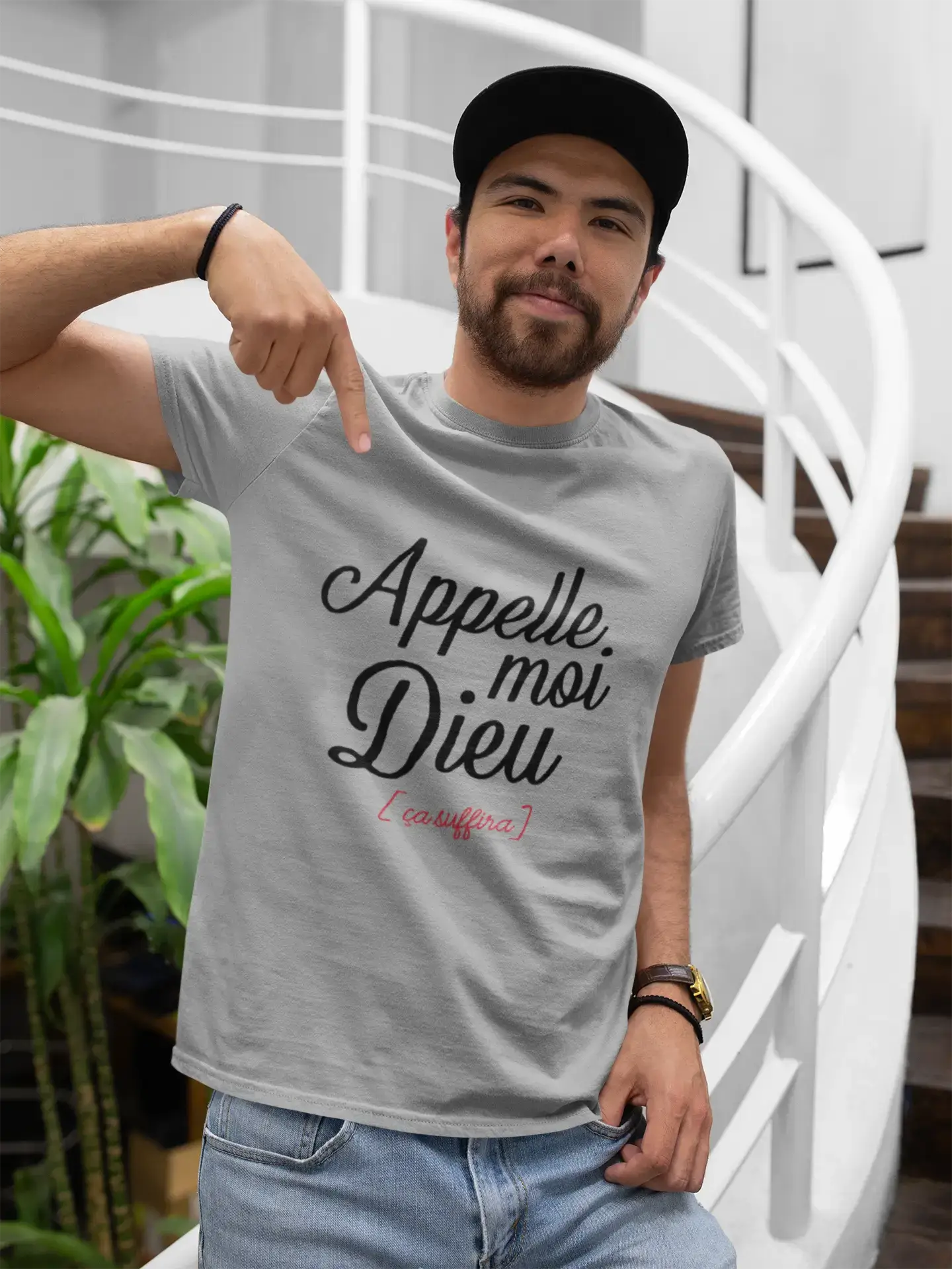 Gris Chiné Herre T-shirt med grafisk print Vintage Tee Appelle Moi God Grå Kinesisk for engroshandel på Faire0