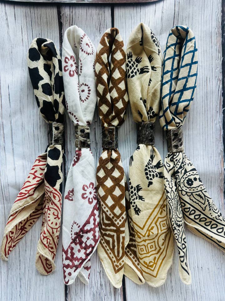 Boho Bandanas With Cowhide Leather Slides for wholesale by Boots Are My Roots