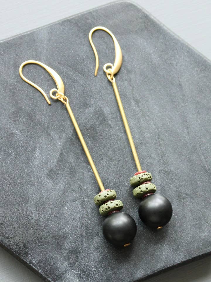 LEXE45 Black and moss geometric earrings for wholesale by David Aubrey Jewelry