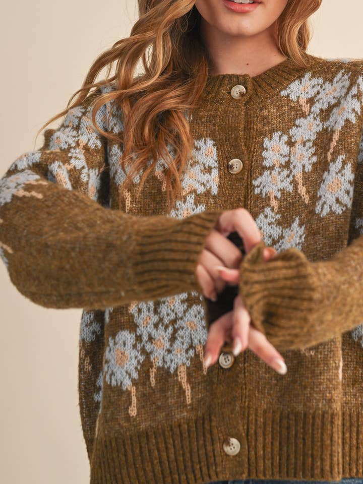 &MERCI - Wholesale Cardigan - Women's - FLORAL KNIT BUTTON DOWN SWEATER CARDIGAN MSW1123848