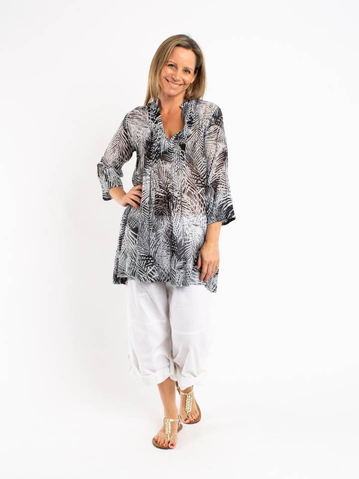 Top largo plisado en hoja negra para venta al por mayor de Mozaic by Euro Dreaming