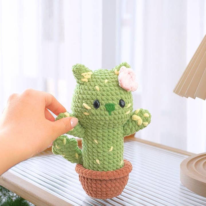 TOMOPOD LLC - Wholesale Stuffed/Plush Toy - Kids & Baby - Crochet Cactus Cat, Cactus Cat Pot, Amigurumi Mochi Cat