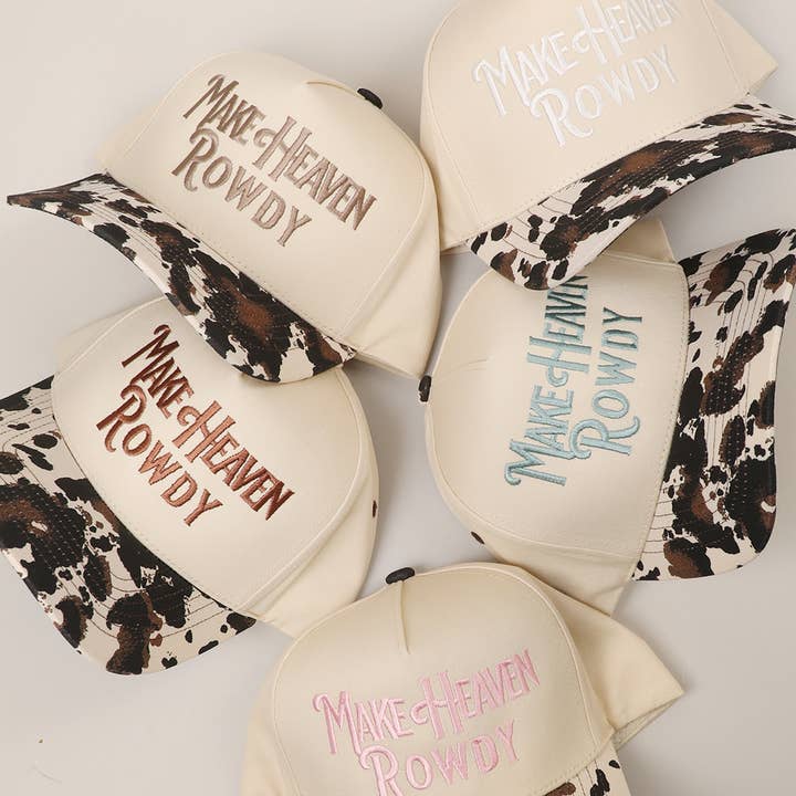 Fashion City - Wholesale Trucker Hat - Unisex - MAKE HEAVEN ROWDY Embroidered Cow Print Brim Trucker Hat3