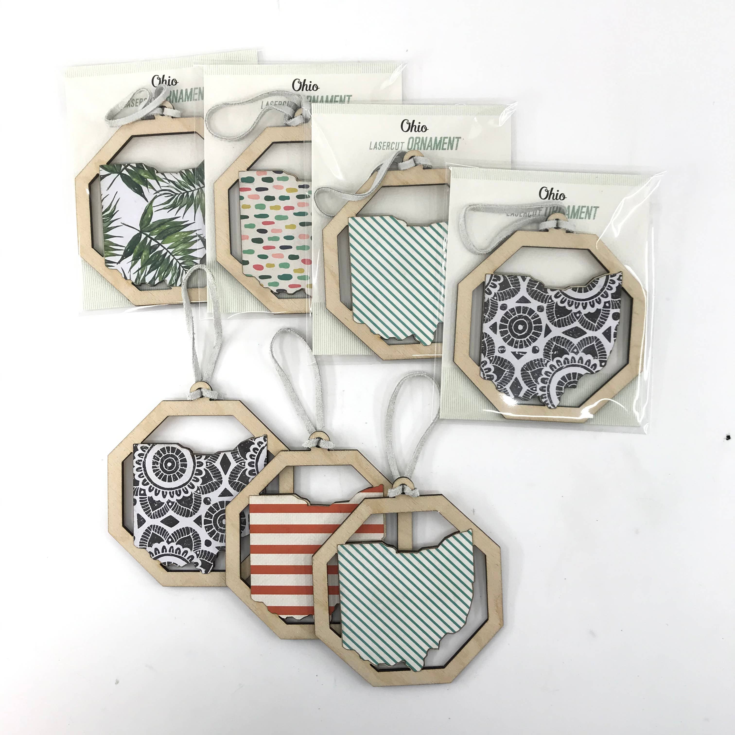 Makery Maven Co. - Wholesale Ornament - State Collection | Lasercut Wood Ornament with Paper Pattern3