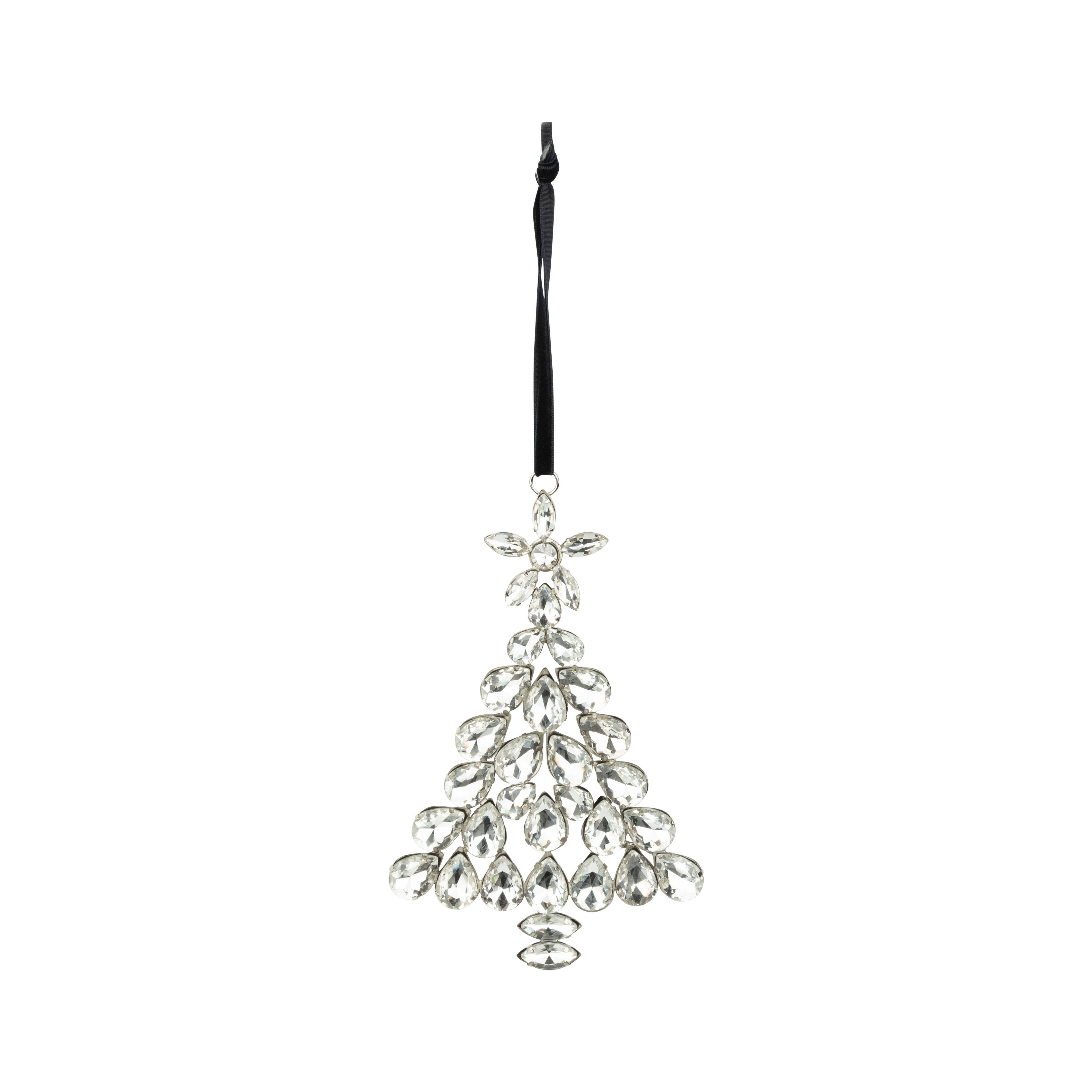 Silver Tree Home & Holiday - Wholesale Ornament - A80590: Clear glass jewel on silver frame tree ornament,6in