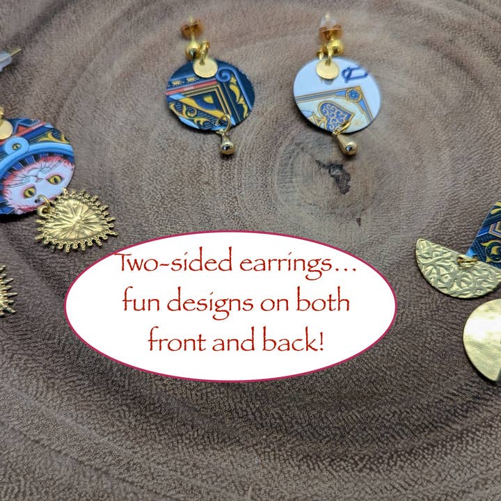 Be a Light Jewelry - Wholesale Dangle Earrings - Fun Cat earrings, Upcycled Collection #6