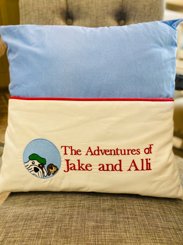 Book Pillow Blue and Red for wholesale by Jake and Alli Adventures