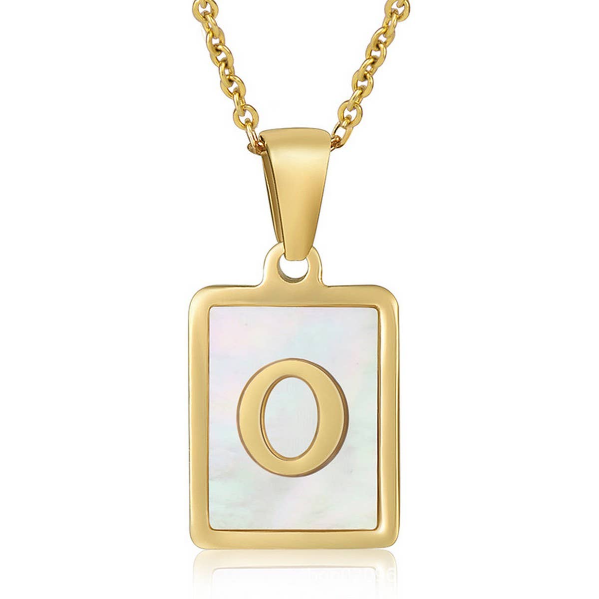 NINEXIS - Wholesale Pendant/Charm Necklace - CWAJE1917_Square Stainless Steel White Shell Letter Necklace15
