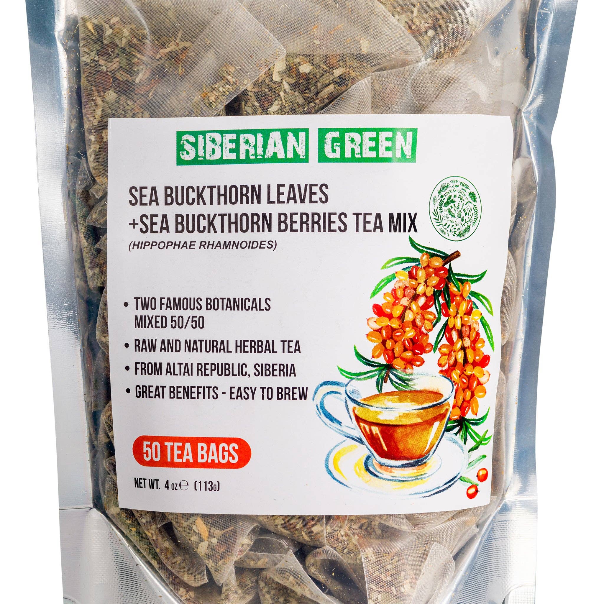 SiberianGreen - Wholesale Tea Bags - Sea Buckthorn Berry & Leaf Tea – 50-Pack Caffeine-Free Herbal Tea1