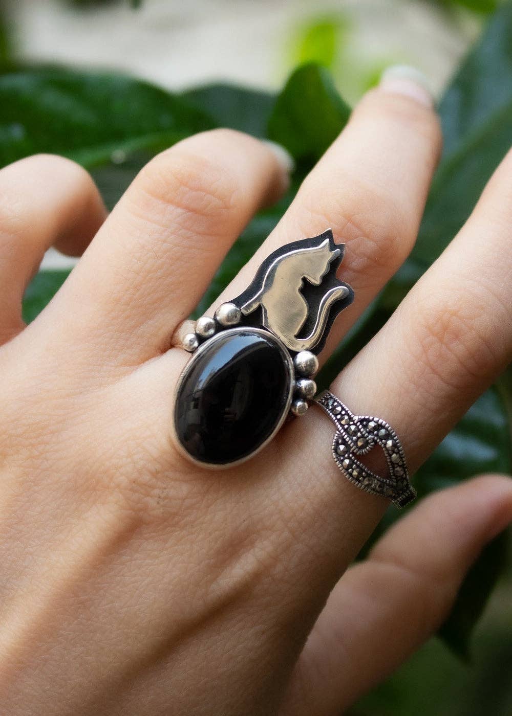 Ambra Jewels - Wholesale Cocktail/Statement Ring - Black Onyx Cat Ring, AR-68612