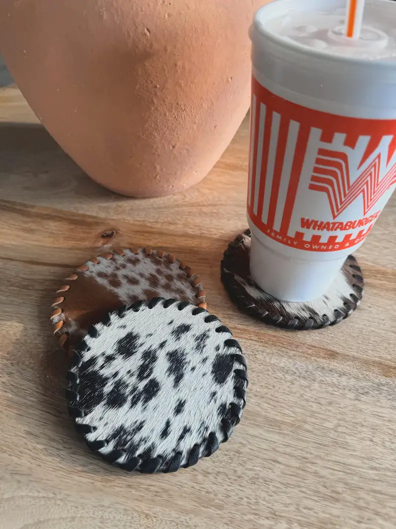 Boho Ranch Shop - Wholesale Coasters - Genuine Cowhide Leather Coasters P| Western Hair-On Hide12