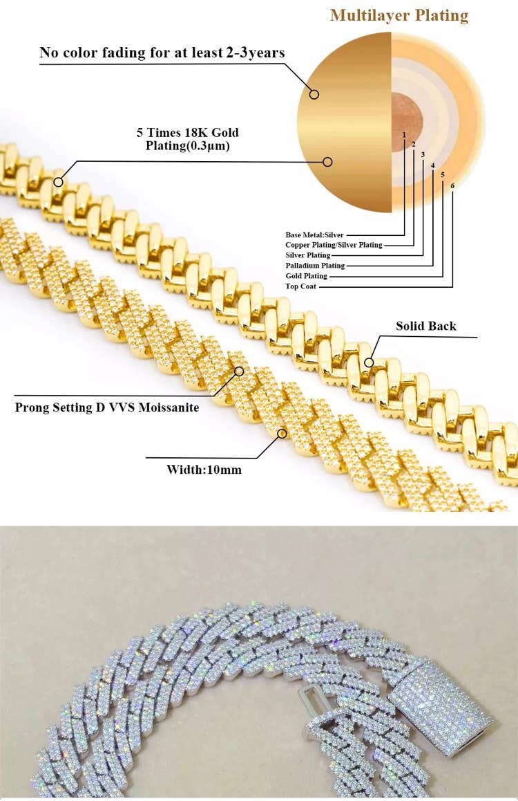 Chikanele’s Collection - Wholesale Schakelketting - Iced Out Cuban Link 925 zilveren of gouden moissanite-ketting7