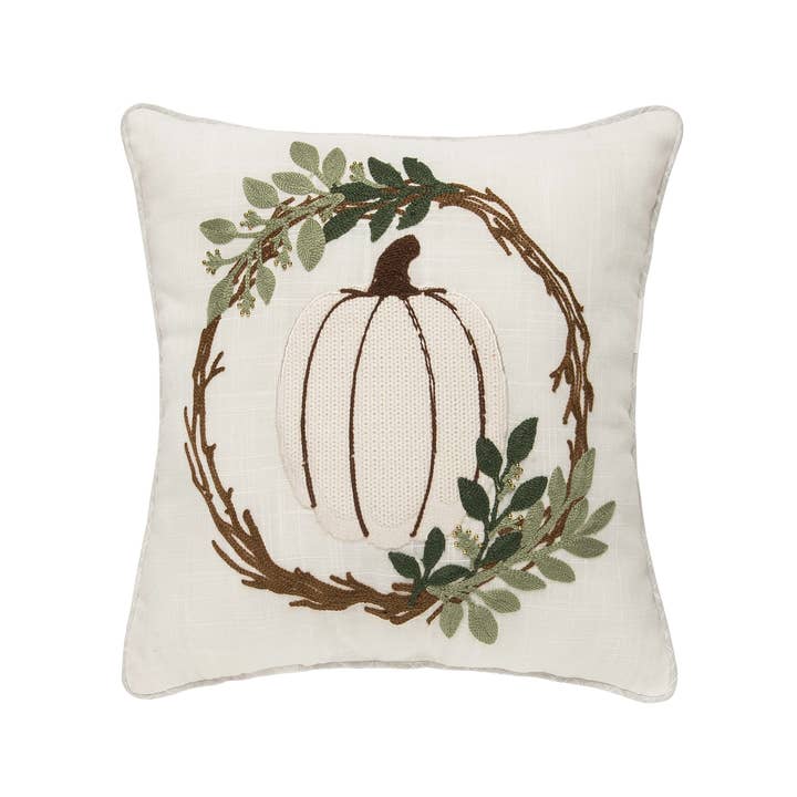 C&F Home - Wholesale Throw/Decorative Pillow - Fall/Harvest White Pumpkin Wreath Throw Pillow