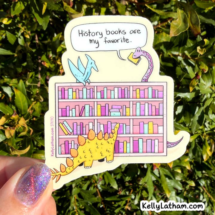 Dinosaur Bookshelf Sticker Library Museum Gift 3 Inch for wholesale by Kelly Latham Art