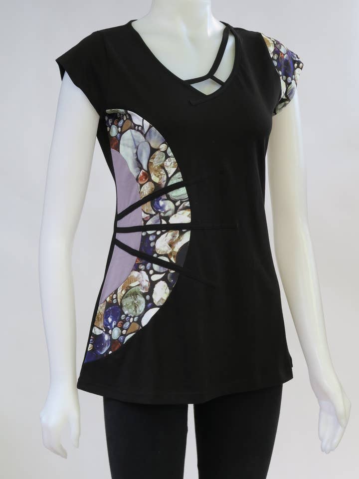 TT-T20303-BK Org Cotton C/S Stone Half Round Top for wholesale by Leopards & Roses