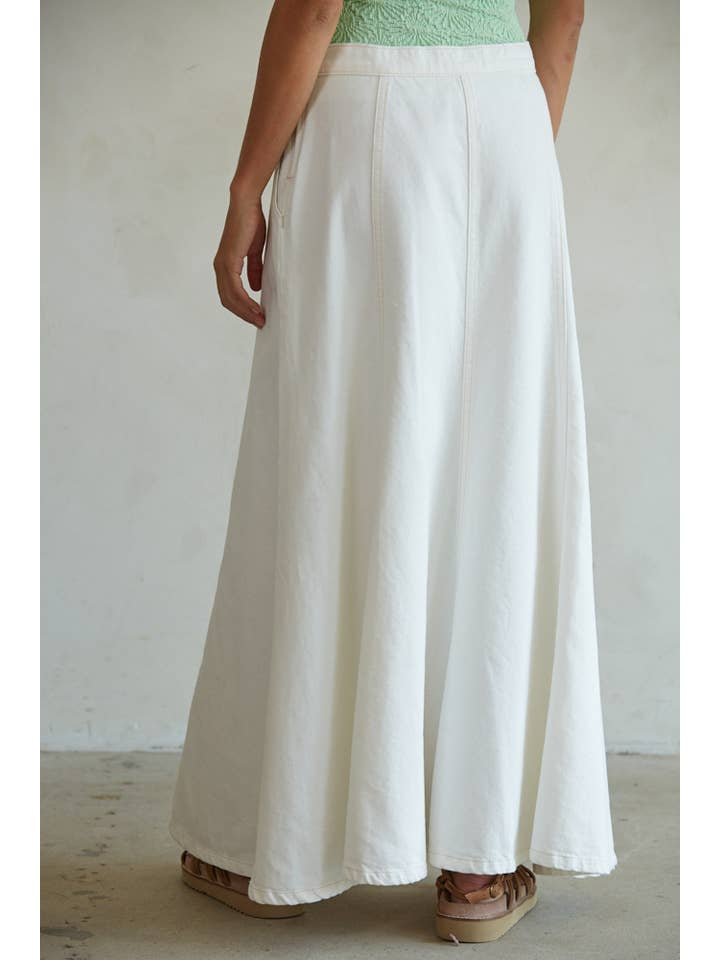 Grädde denim BD316 | Vävd Maxikjol i Bomullsdenim med Utställd Silhuett för wholesale på Faire3