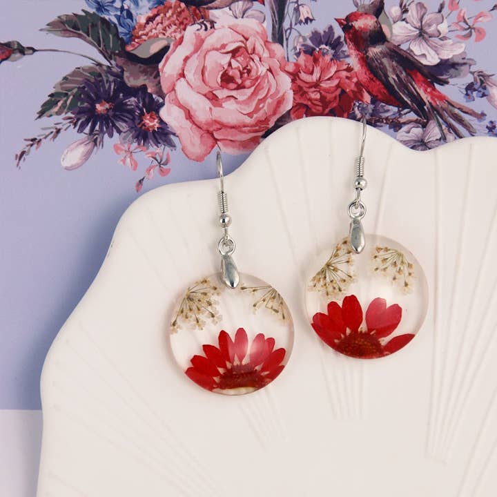 AtsknskRealFlower - Wholesale Dangle Earrings - Free Shipping - Real Dried Flower Handmade Circle Resin Earring, Floral Earrings, Gift for Her, Make With Real Flower Earrings, Gift for Mom2