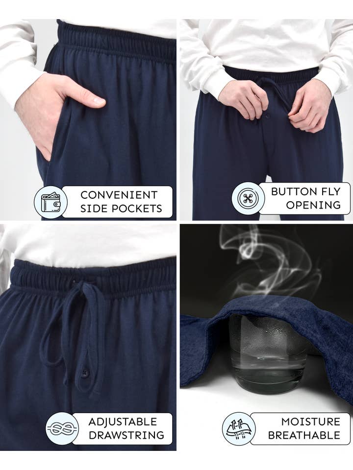 Black Grey Navy Charcoal Denim 5 Pack Men's Cotton Drawstring Lounge Pajama Pants for wholesale on Faire5