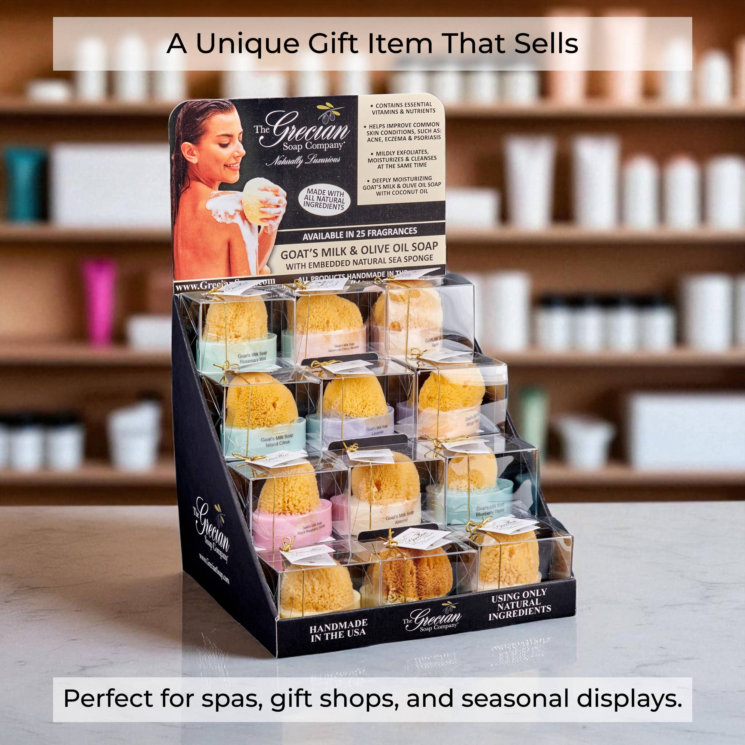 The Grecian Soap Company - Wholesale Bar Soap - Goat's Milk Soap Cleansing Natural Sea Sponge Display Set1