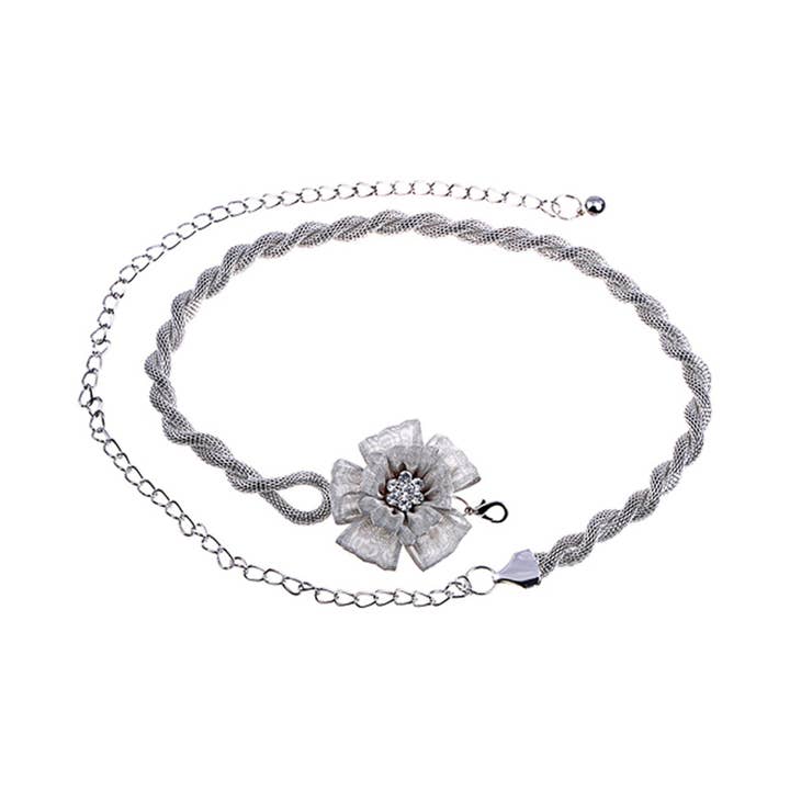 Rhinestone Flower Accent Waist Chain with Adjustable Extende for wholesale by AK Brand