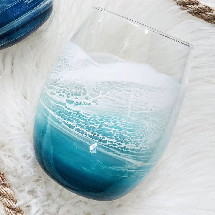 Sam + Sea Artistry - Wholesale Wine Glass - Beach Waves Wine Glass - Coastal Kitchen3