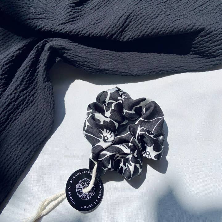 House of Scrunchies - Wholesale Scrunchie - Women’s - Scrunchie - Black/White Flowers - Recycled1