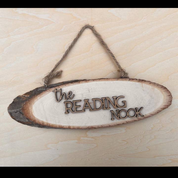 Rustic Wood Slice Reading Nook Sign for wholesale by The Flamingo Cabin