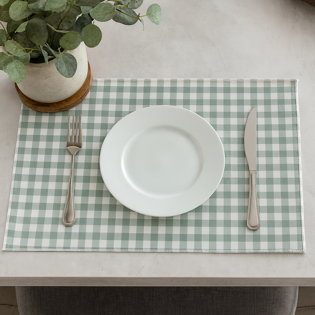 Fennco Styles – wholesale Placemat – Sage & White Plaid  Reversible Placemat - 14"x20"  3