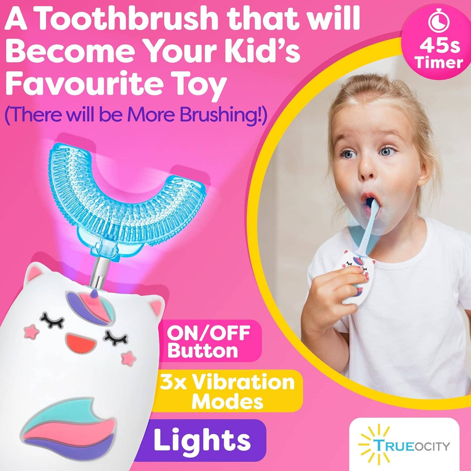 Trueocity - Wholesale Toothbrush - Kids & Baby - Kids Toothbrushes U Shape (Pink - Unicorn)6