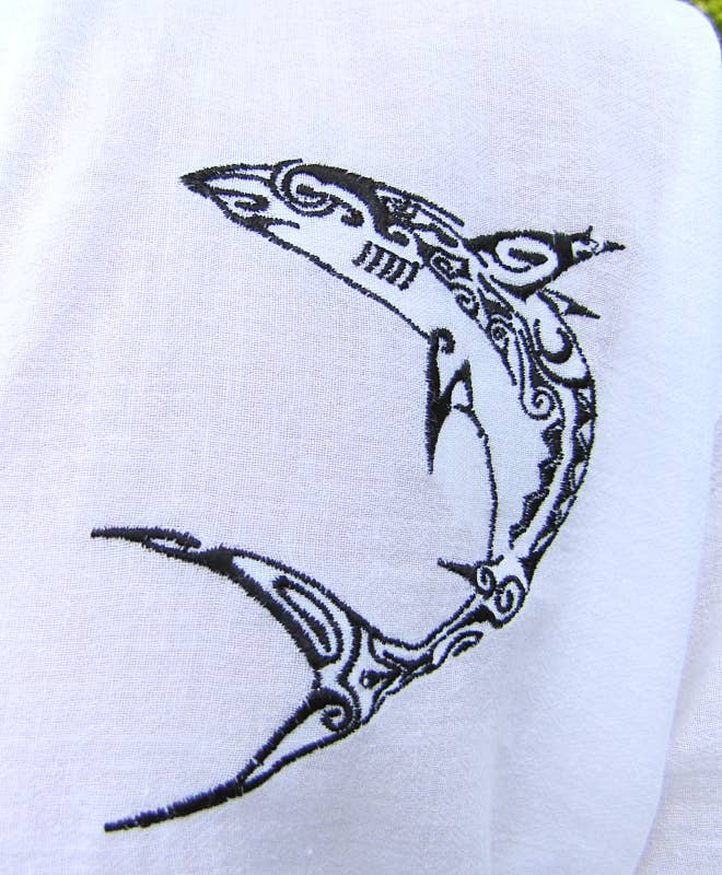 Atlas Goods By Your Needs Company - Wholesale T-Shirt - Men's - MEN'S SHIRT WHITE CHINESE COLLAR CELTIC SHARK EMBROIDERY1