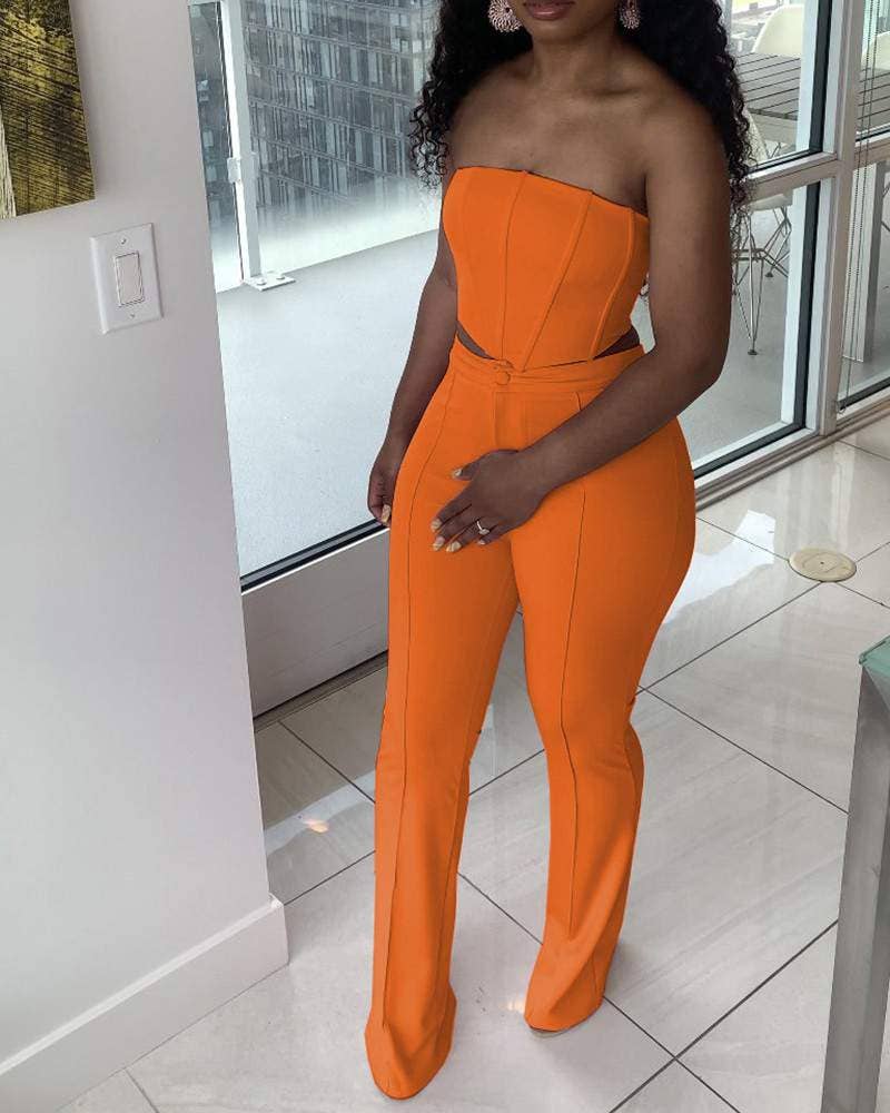 Flarix - Wholesale Top & pants set (NOT Loungewear) – Women's - zipper back crop tube top straight leg pants set4