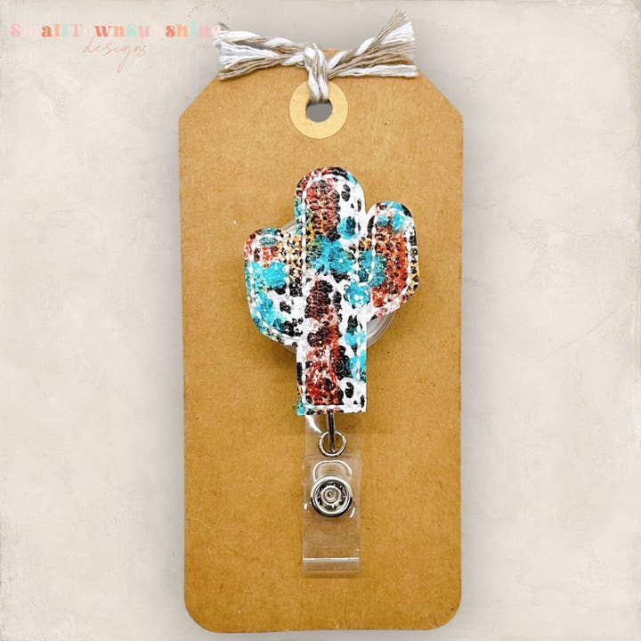 Carretel de Crachá com Estampa Ocidental Verde-azulado de Cacto por atacado de The SmallTownSunshine Company