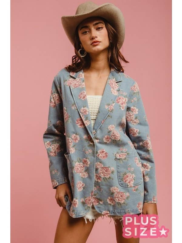 Floral Print Washed Denim Single Blazer With Patch and other Purchase Wholesale patch blazer. Free Returns & Net 60 Terms on Faire trending on Faire.