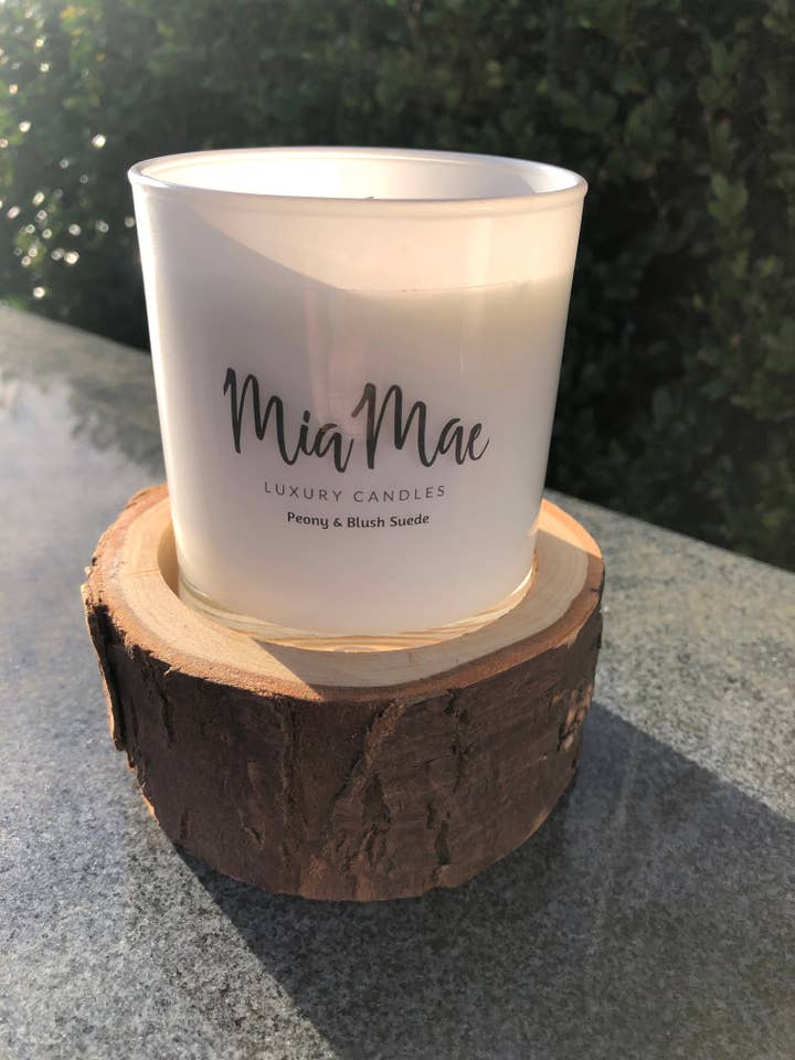Peony & Blush Suede Soy Wax Candle for wholesale by MiaMae Luxury Candles